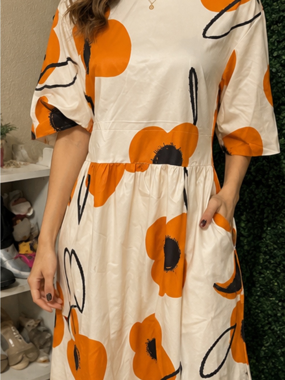 Cream Maxi Dress with Bold Orange Floral Print # 207